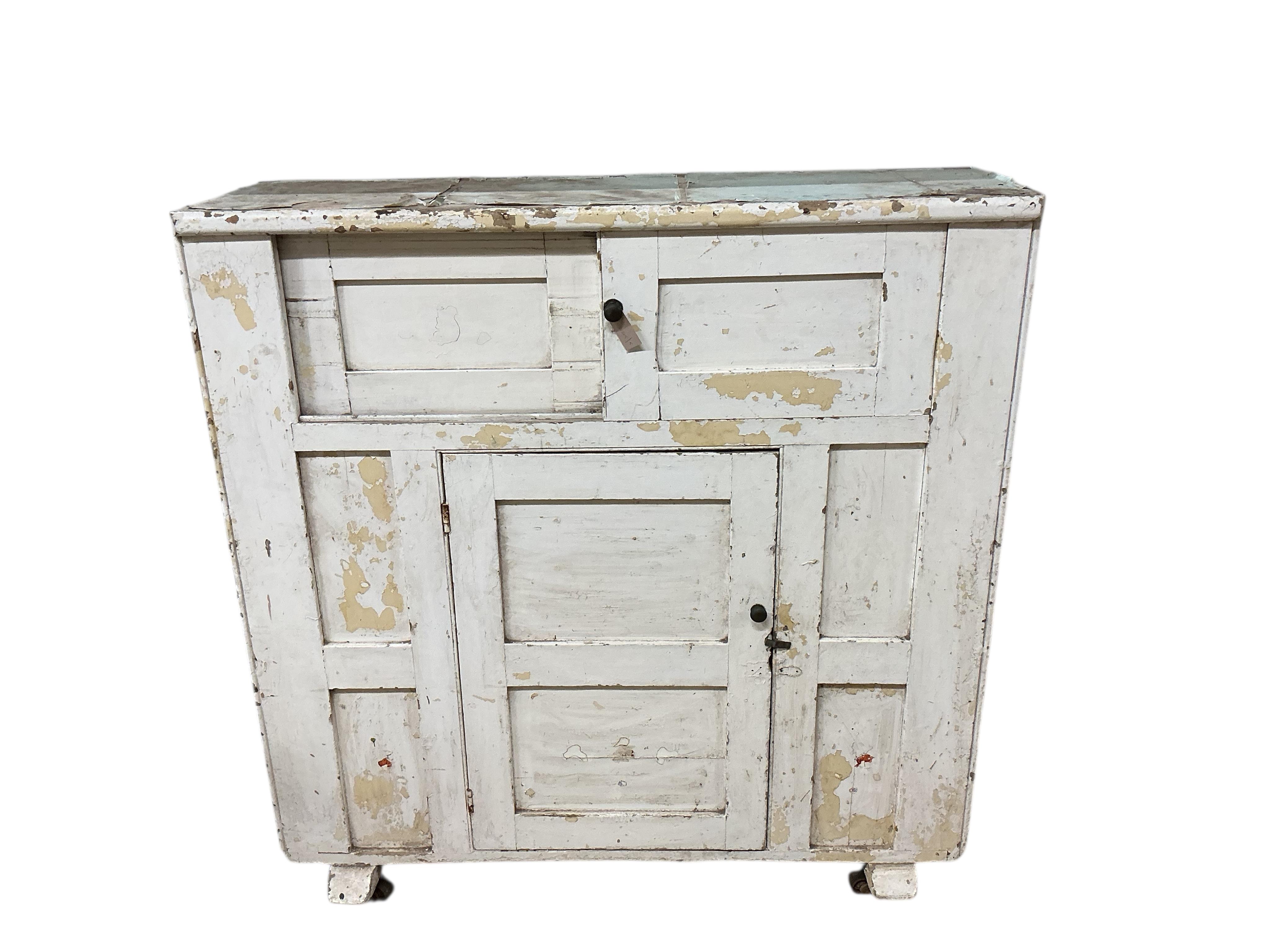 An early 19th century painted pine household proving cupboard, width 152cm, depth 51cm, height 155cm